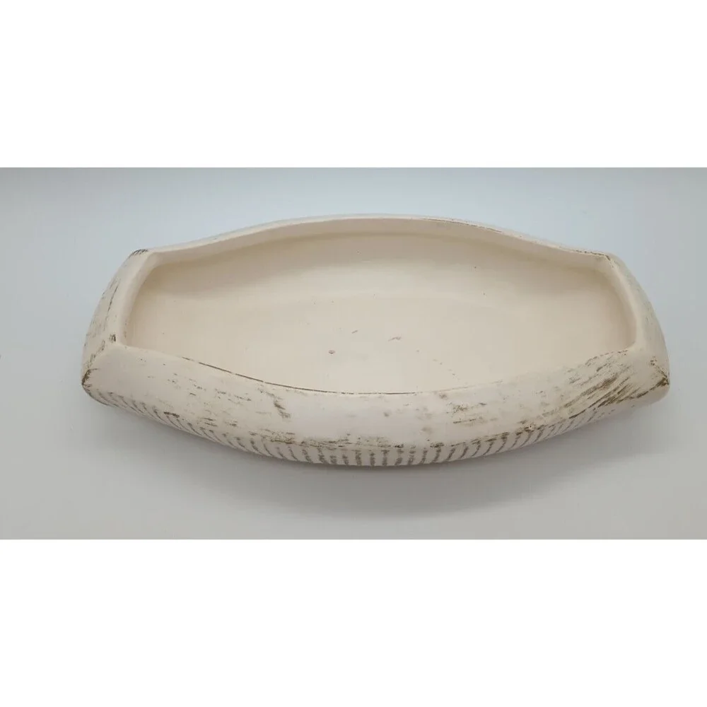 Vtg McCoy Rectangular Console Bowl Planter White Gold Accent